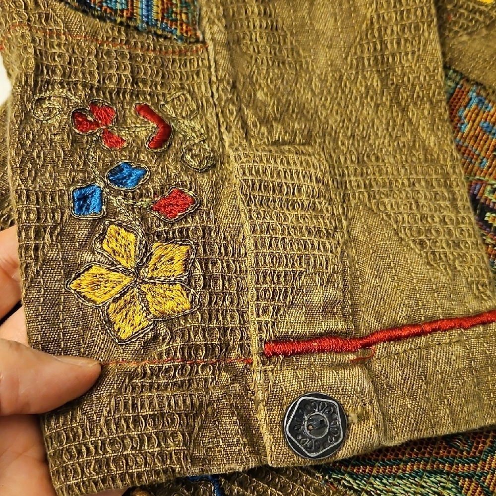 Chico's Olive Patchwork Embroidered Jean Jacket - image 3